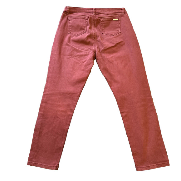 Michael Kors Skinny Stretch Jeans Womens Sz 10p Mid Rise Burgundy Red Denim - Picture 7 of 10